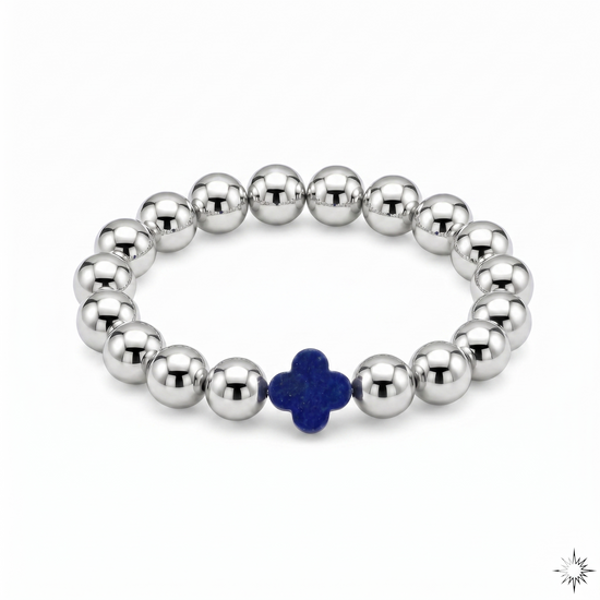 10mm Sterling Silver Beads with Blue Clover