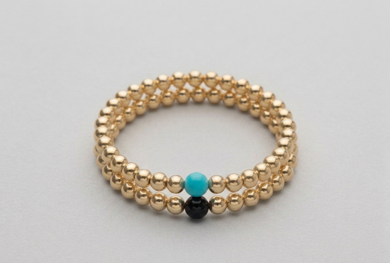 6mm Gold Filled Bead Stack with Turquoise and Black