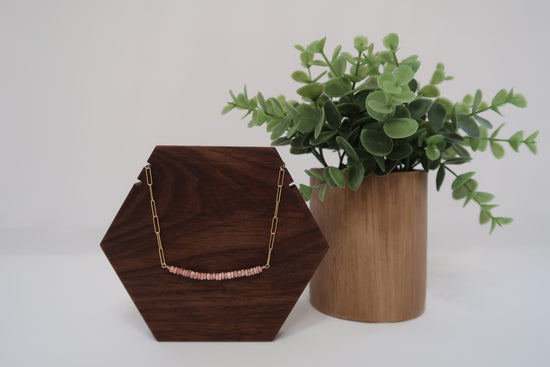 Gold Necklace with Pink Rhodcrosite Center