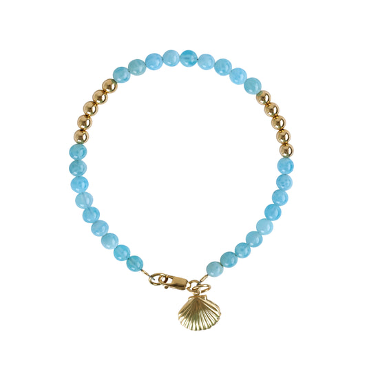 Chalcedony and Gold-Filled Sea Shell Bracelet