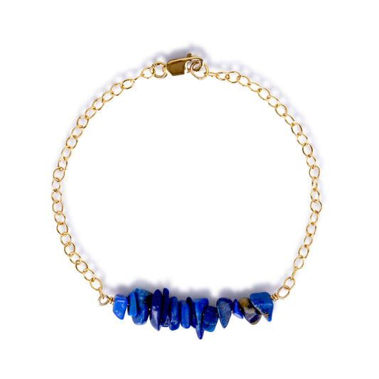 Bracelet: Blue Lapis Chips on Gold-Filled Chain