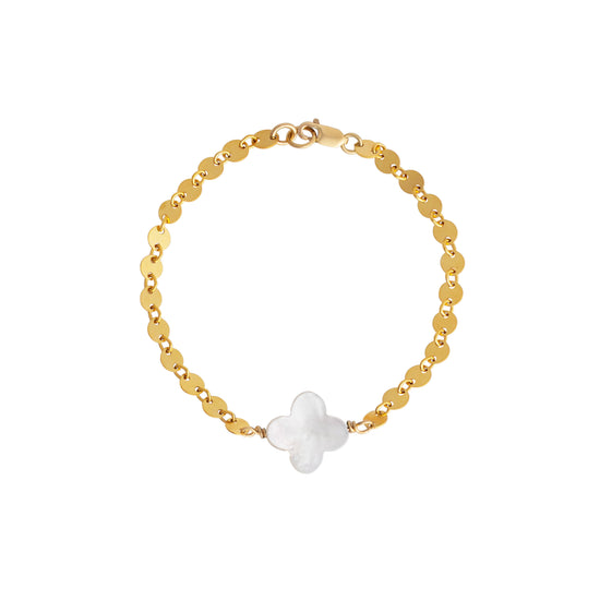 Coin Chain Bracelet with White Clover