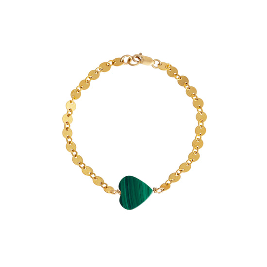 Coin Chain Bracelet with Green Heart