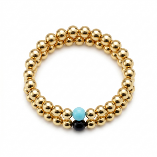 6mm Gold Filled Bead Stack with Turquoise and Black